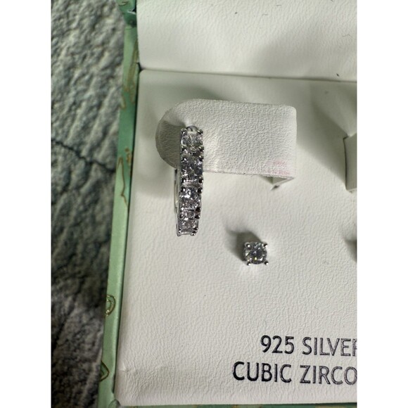 NIB Rachel Ashwell 925 Silver Cubic Zirconia Huggies & Stud Earrings Set - Picture 5 of 9